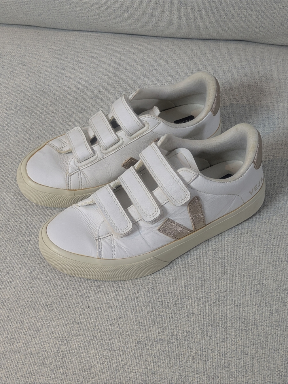 Veja Esplar 3-Lock White Rose Gold Leather Velcro Sneakers Size 8